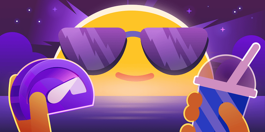 Illustration of a sunset in sunglasses with crypto mining gear