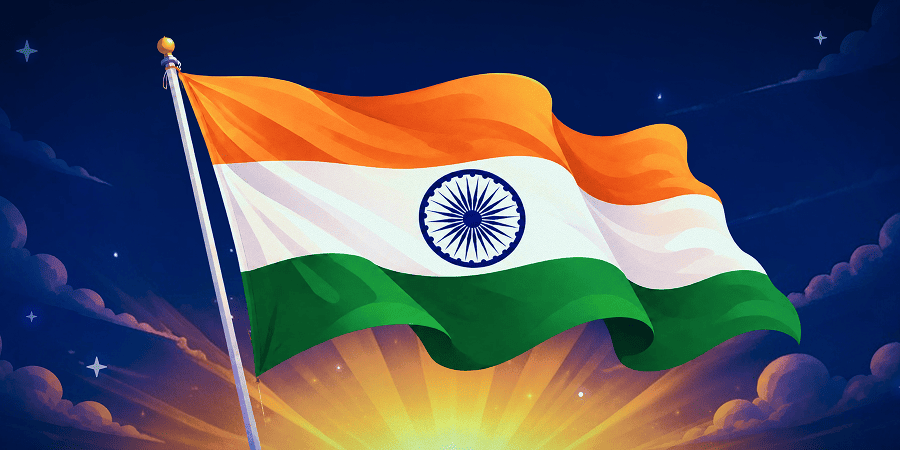 An Indian flag waving against a night sky