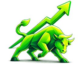 Green bull with upward arrow