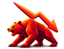 Red bear with downward arrow