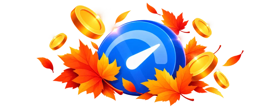 Blue speed boost gauge surrounded by autumn leaves and gold coins