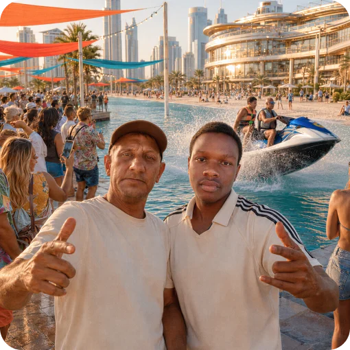 Two residents giving a thumbs-up on CryptoCity Beach