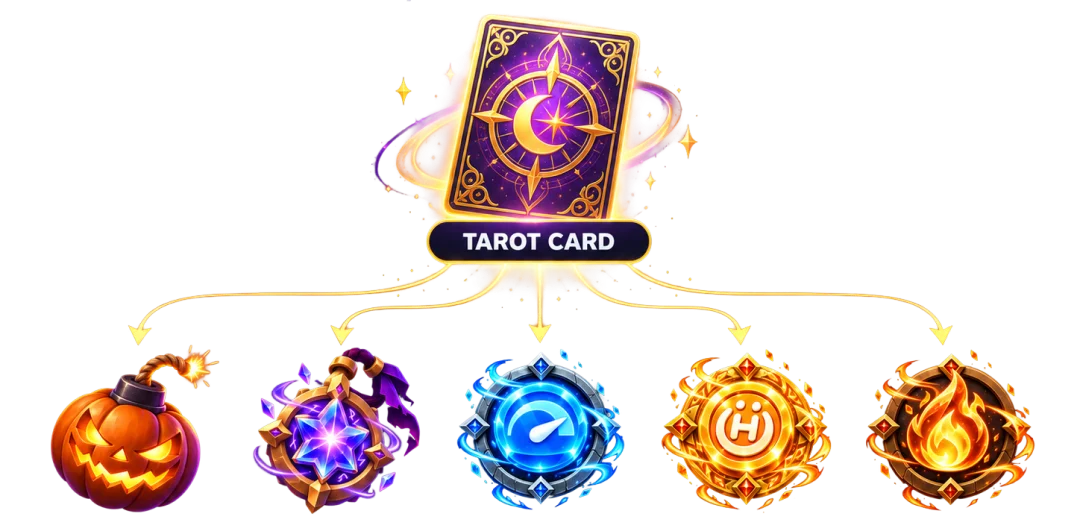 Tarot card rewards: Pump-Bombs, Spells, Miners, HSH and Boost