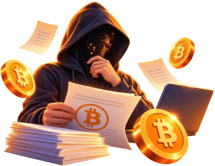 Anonymous crypto researcher with bitcoin